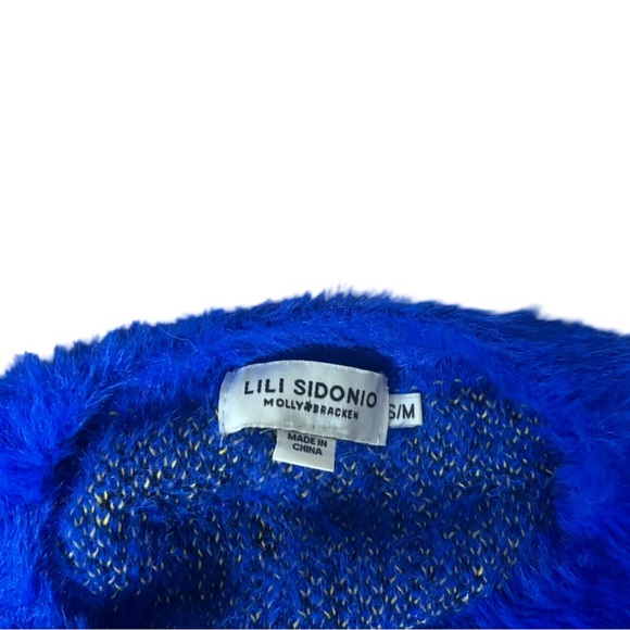 Lili Sidonio by Molly Bracken – Leopard Print Fuzzy Sweater Electric Blue – S/M - Picture 4 of 6